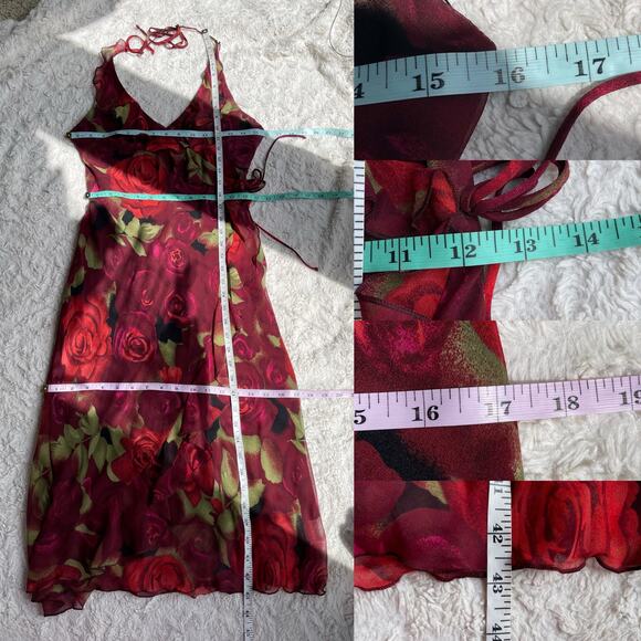 bebe 100% silk rose floral print halter slip dress slipdress fairy roses red S - Picture 5 of 16